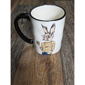 Signature Housewares Hipster Rabbit Coffee Mug White Black Stoneware Bunny Cup